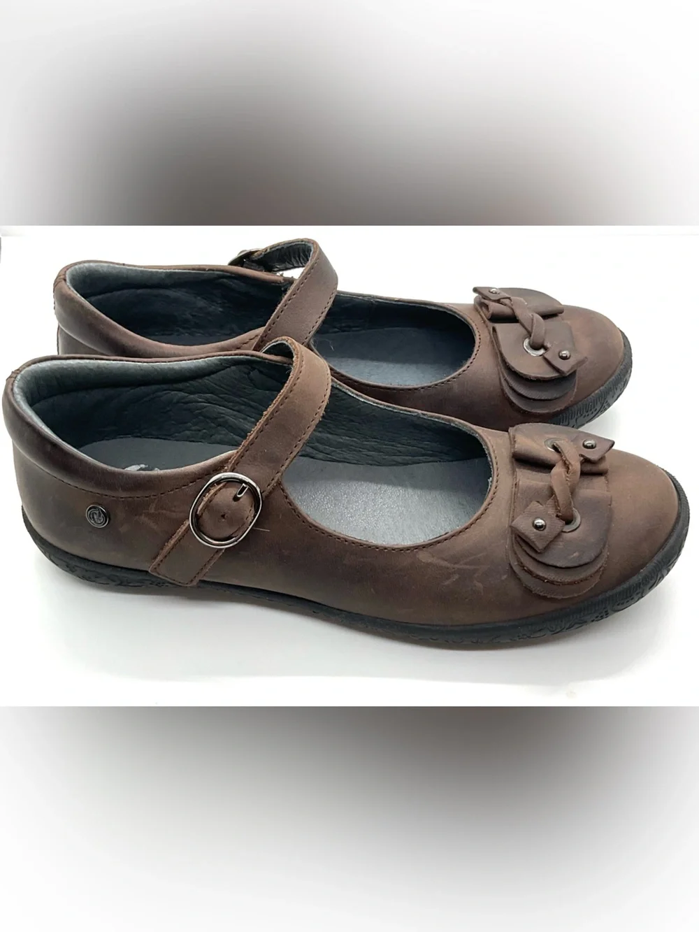 Naturino Brown oily leather Mary Jane Shoes with Knot Accent euro 33